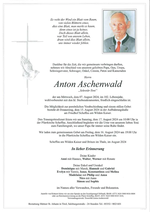 Beerdigung von Anton Aschenwald