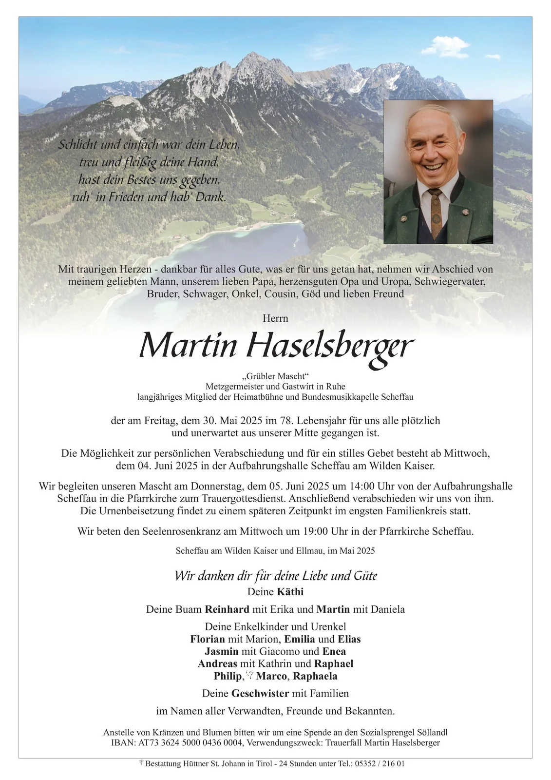 Beerdigung von Martin Haselsberger